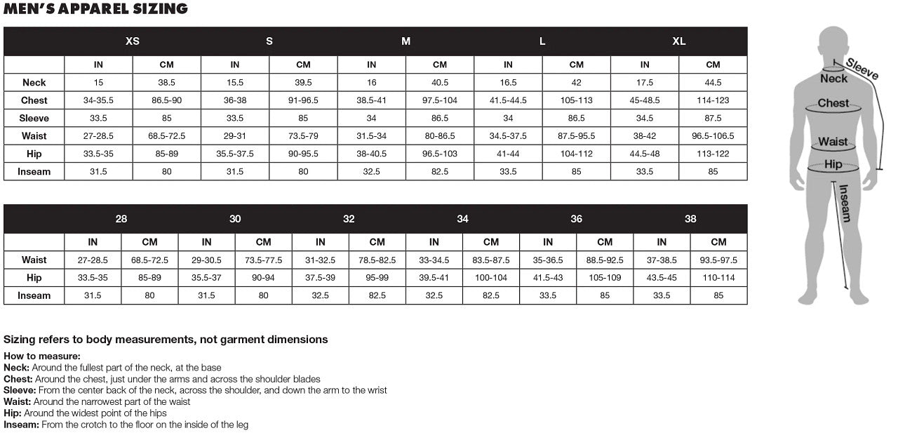 M Apparel Size Chart