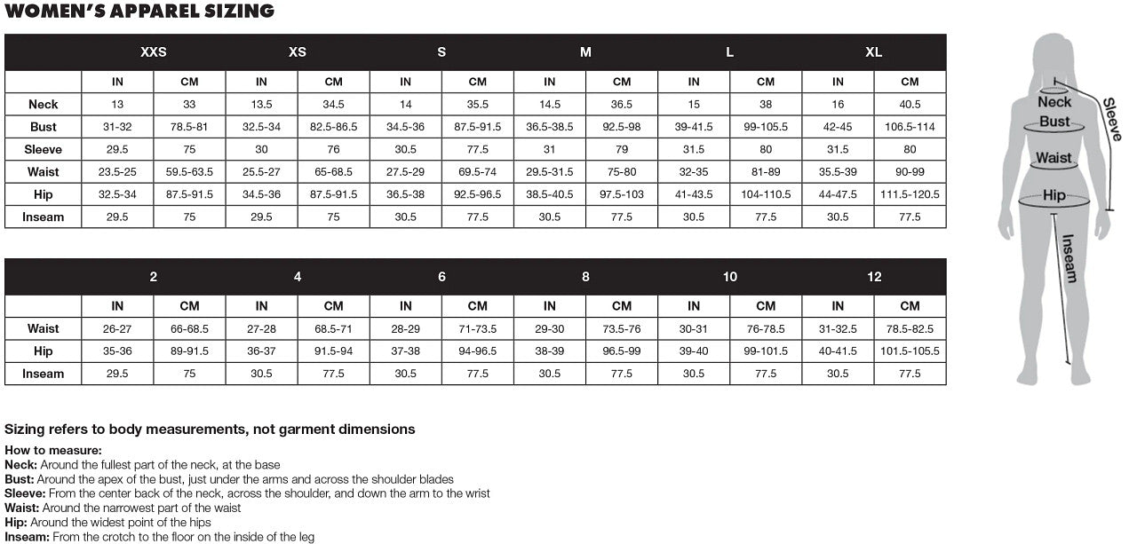 W Apparel Size Chart