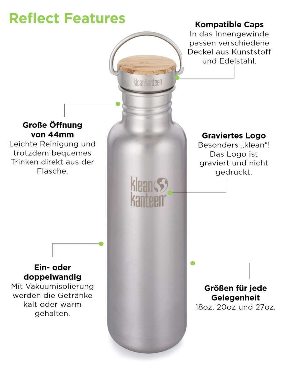 Klean Kanteen Reflect 800ml, brushed stainless